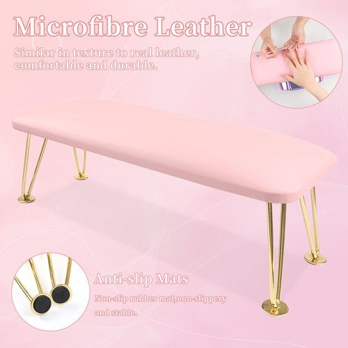BOMOQING Arm Rest for Nails, Microfiber Leather Nail Arm Rest for Acrylic Nails, Nails Arm Rest Table with Pillow Cushion Hand Holder for Manicure, Hand Rest for Nails Tech, Home Use or Salon(pink)