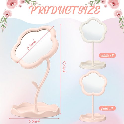 GlikCeil 8 Pcs Flower Shaped Mirror Spa Party Makeup Mirror Sleepover Party Favor for Spa Sleepover Slumber Birthday(Pink, White)