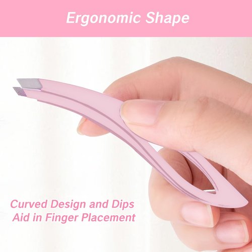 NIIIYTYB Lash Tweezers for Eyelash Extensions,with Grip Curved Handle Slant Tip Eyebrow for Shaping Mini Tweezer Set for Women Ideal Facial Hair Removal Tools Ergonomic Designer Pink