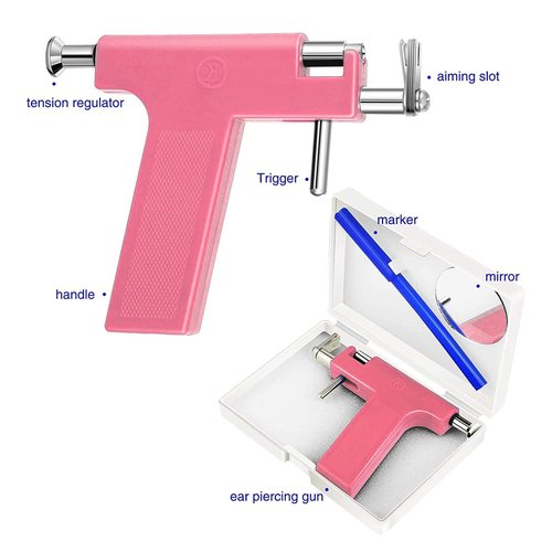 Longbeauty 550pcs Ear Piercing Gun Kit Stainless Steel Body Piercing Tools Studs Earrings Nose Lip Navel Piercing Machine for Home Salon Piercing Needles (Pink-550pcs)
