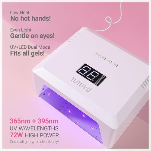 TUTUYU UV Nail Lamp for Gel Polish, 72W Hight Power,4 Timer, 30 LEDs,Compact Design with Smart Sensor & Removable Magnetic Reflective Base, Home DIY & Salon Professional Nail Dryer
