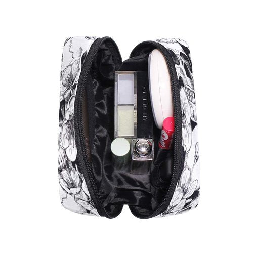 ZOEO Makeup Pouch Sugar Skull Mexican Floral Halloween Mini Makeup Bag Organizer Travel Zip Toiletry Bag Small Cosmetic Train Case Beauty Bag for Teens Girls Women Black White