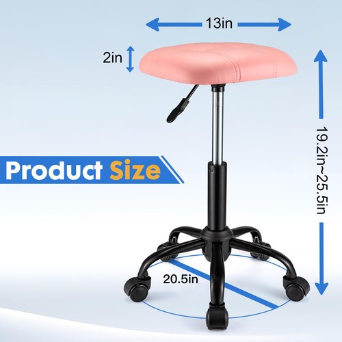 FNZIR Square Rolling Stool with Wheels Height Adjustable Swivel Stools Office Chair