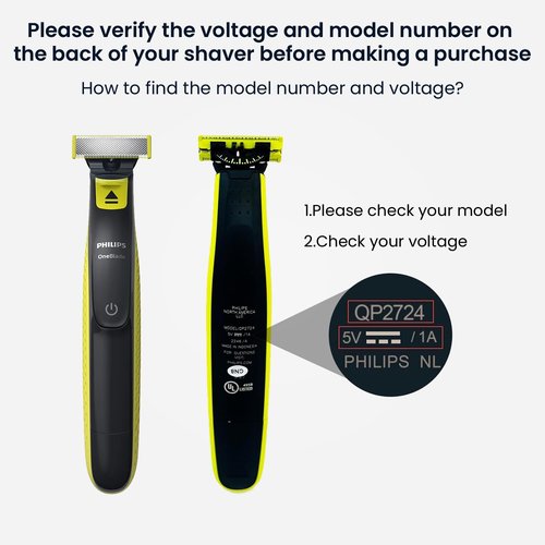 Xxszhy 5V Fast Charger Fit for Philips Norelco One Blade QP2724 QP2834 QP1324 QP4631 QP6542 QP6552 QP4530 QP1924 MG7910 MG5910 MG9510 MG9525 Fit for Phillips One Blade Trimmer Electric Shaver Razor