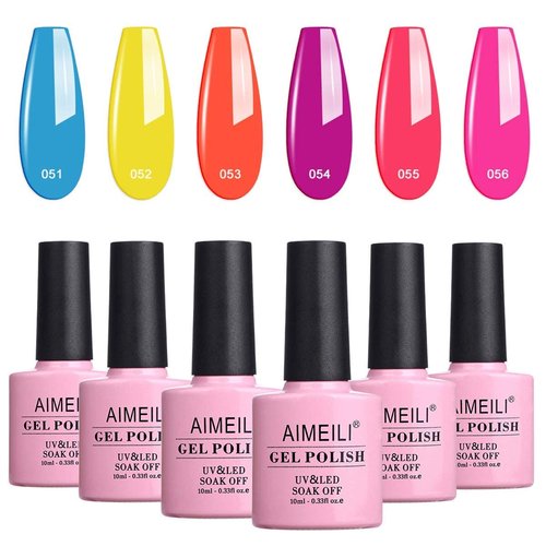 AIMEILI Gel Nail Polish Summer Color Gel Polish, Builder Base and No Wipe Top Set