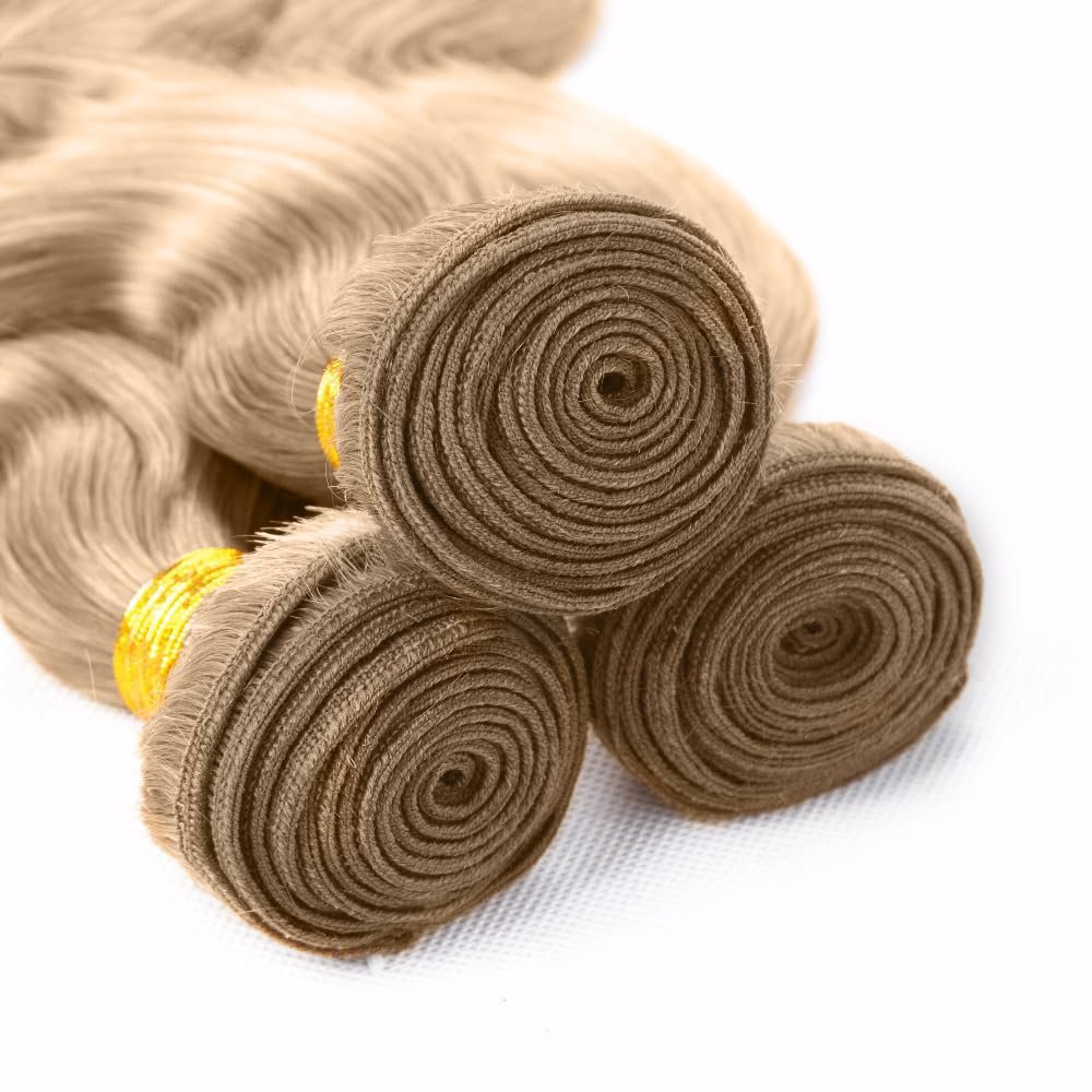 #22 Ash Blonde Bundles Human Hair Body Wave Bundles 14 16 18 Inch Human Hair Weave 3 Bundle Unprocessed Brazilian Virgin Hair Blonde Body Wave Human Hair Extensions 50 Grams/Bundle