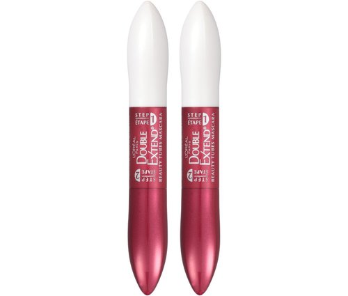 L'Oreal Paris Makeup Double Extend Tubing Mascara, Lengthening 2 Step Mascara, Smudgeproof, Blackest Black, Pack of 2