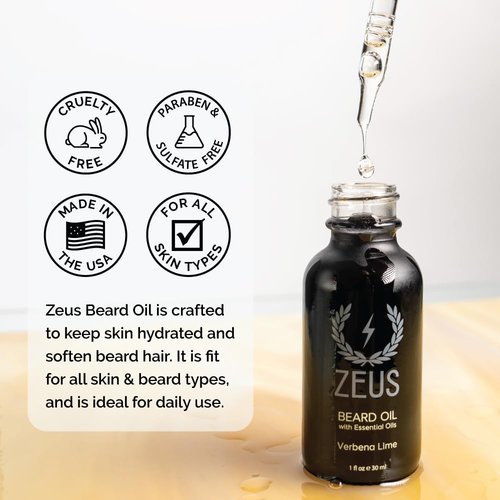 ZEUS Natural Beard Oil for Men, Premium Grooming Oil to Soften, Hydrate, Condition & Control Frizz in Beard and Mustache (Made in USA) Vanilla Rum