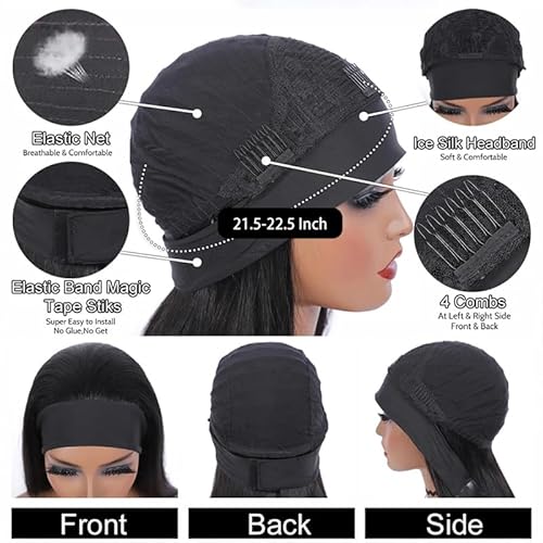 28 Inch Headband Wig Human Hair Body Wave Headband Wigs for Black Women Brazilian Virgin Hair Wear and Go Glueless Wig None Lace Front Wigs for Beginners 150% Density Natural Black (Black, 28 Inch)