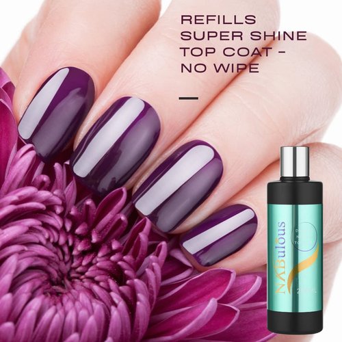 NABULOUS Top Coat | No Wipe | Refill Bottle | Super Shine Nails | 8oz | No Wipe Extreme Gloss Top Coat (No Wipe Top Coat 250ml)