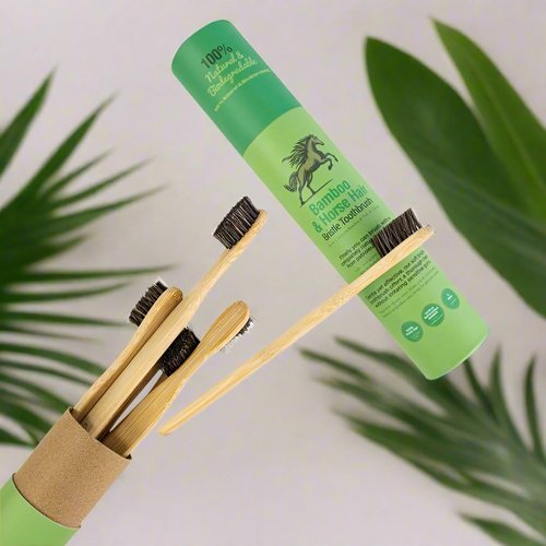 Gaia Guy Soft Natural Bristle Bamboo Toothbrush (NO Nylon - Horsehair ONLY) - Totally Compostable & Biodegradable Soft Horse Hair Bristle and Bamboo Toothbrushes - Zero Waste - 6-Pack
