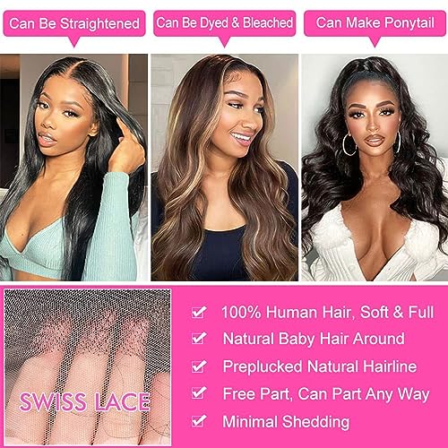 Body Wave Lace Front Wigs Human Hair Pre Plucked 4x4 HD Lace Closure Wigs Human Hair 180% Density Brazilian Glueless Wigs Human Hair Natural Black 26 Inch