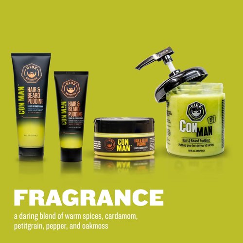 GIBS Con Man Hair & Beard Pudding - Leave-In Conditioner, Curl Definer,Green 7.5 Fl oz