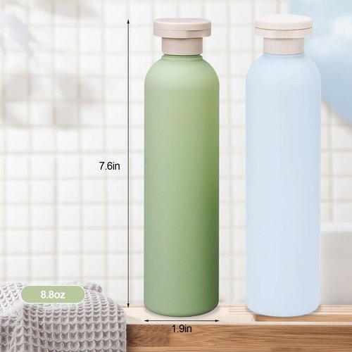 Harewu 4Pcs 8.8oz Flip Top Squeeze Bottles,Reusable and Refillable Leak Proof Travel Bottles,For Lotions,Facial Creams,Shampoos,Hair Conditioner (Green+Blue)