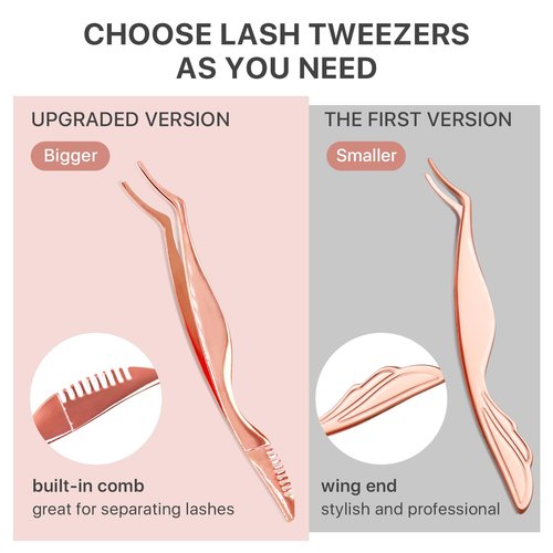 Pretty memory Upgraded Lash Applicator Tool with Comb, 2-IN-1 Stainless Steel Eyelash Tweezers, Lash Extension Curlers, Curved Tweezer Clip for Easy Application and Removal