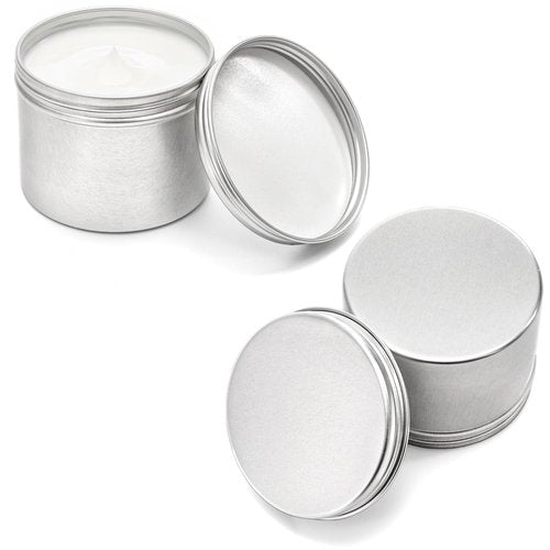 Foraineam 24 Pack 4 oz. Round Tin Cans Hair Wax Cream Lip Balm Cosmetic Sample Container Jars Candle Tea Spice Empty Travel Tins with Screw Lid