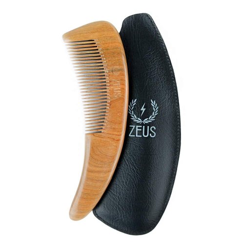 ZEUS Curved Sandalwood Beard Comb in Gift Box, Premium Grooming Essential with Sheath for Men’s Beard & Hair (M31)