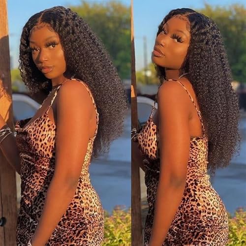 zigzag hair Afro Curly 13x6 Lace Front Wigs for Black Women Brazilian Pre Plucked Deep Part Lace Front Human Hair Wig 150% Density With Baby Hair (14inch, 150% Density)