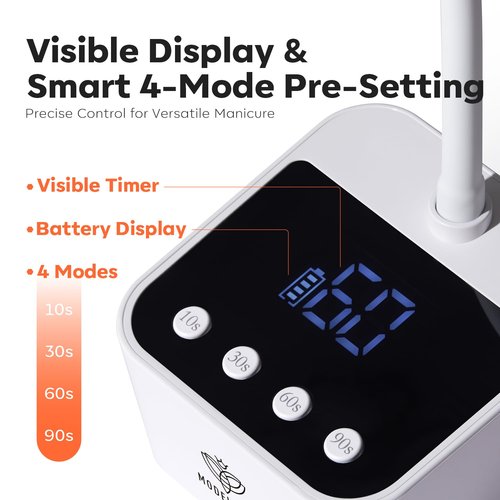 modelones Cordless UV Nail Lamp, Mini LED UV Light for Gel Polish Fake Nails Fast Curing Portable Gooseneck Lamp Nail Dryer Home DIY Manicure Kit 32W & 2000mAh 4 Timers ﻿