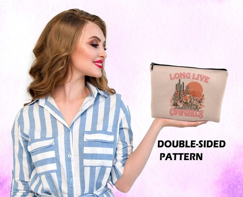 Dwept Pink Cowgirl Cosmetic Bag, Western Supplies for Women Makeup Bag for Purse, Western Makeup Bag, Long Live Cowgirls Preppy Gifts Cowgirl Gifts Pouch Bags, Western Bags for Women