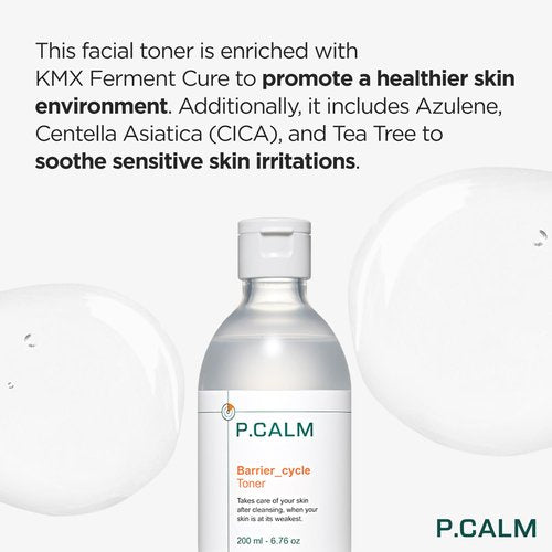 P.CALM Barrier Cycle Toner – Azulene & Centella Asiatica for Deep Hydration & Skin Barrier Strengthening, Korean Vegan Facial Toner for Sensitive Skin (500ml / 16.9 fl.oz)