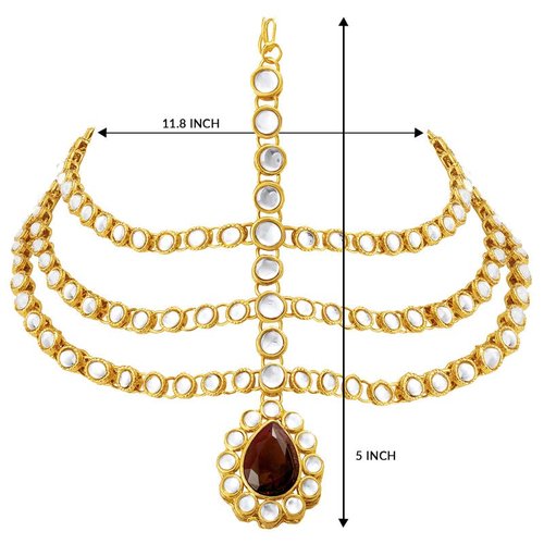 Aheli Indian Traditional Bollywood Faux Pearls Maang Tikka Matha Patti Gift for Women Jewelry Maroon