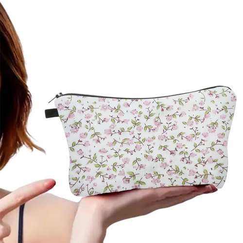 FITINI Makeup Bag Travel Small Portable Cosmetic Organizer Pouch for Women Zipper Waterproof Clutch Toiletry Storage,Floral Pink