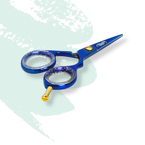 Massive Bee Store Rounded-Tip Trimming Scissors for Men – Stainless Steel High Carbon Beard, Mustache, and Ear Hair Grooming Scissor (Blue (Pointy-Tip))