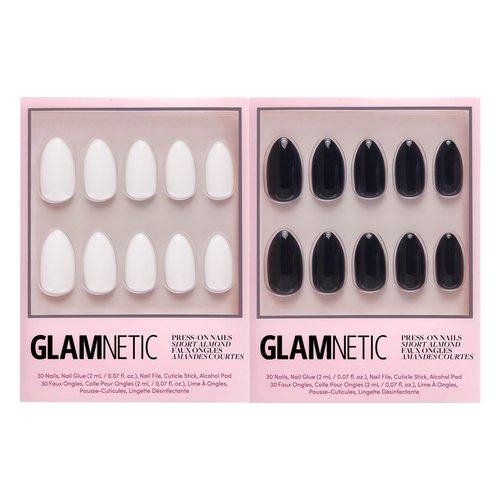 Glamnetic Press-On Nails Bundle - Angel & Boba | Opaque White Short Almond Nails | Opaque Black Short Almond Nails | Reusable Nail Kits