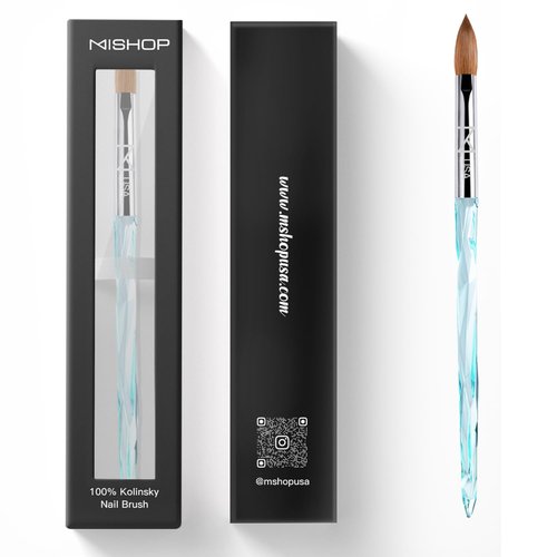 M ProK 100% Kolinsky Acrylic Nail Brush – Professional Nail Brush for Acrylic Application with Crystal Blue Handle – Handcrafted Salon Quality Tool (Size #12)