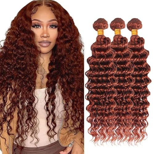 26 28 30 inch Color 33 Bundles Human Hair Reddish Brown Deep Curly Bundles Double Weft Auburn Human Hair Weave Brazilian Virgin Remy Hair Extensions