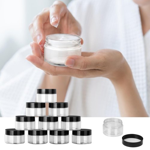 110 Packs 2 OZ Transparent Plastic Jars with black Lids, Body Butter Containers, Cosmetic Containers jars for Kitchen Ingredients, beads, sequins, Lotion, Cream, DIY Crafts and More by KUKLIPJIM.