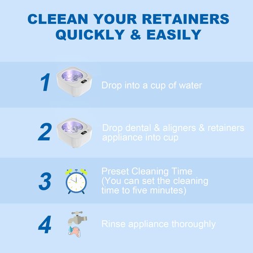 Ultrasonic Retainer Cleaner and Retainer Storage Case Bundled Set Contains Ultrasonic Retainer Cleaner Machine and Double Layer Retainer Case