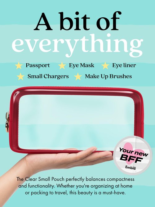 Clear Makeup Bag Zipper Pouch, Transparent Cosmetic Case Organizer, TSA Approved Travel Toiletry Case, Travel Accessories Essentials Makeup Tote for Women, Small Cute Make up Bag for Purse - Ruby
