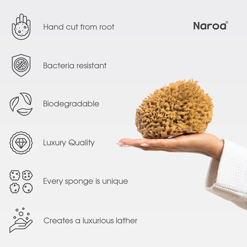 Naroa Soft Natural Sponge X Large | Gentle Sea Loofah for Bathing Smooth Skin | Unbleached Shower Body Scrubber Puff | Bath & Spa