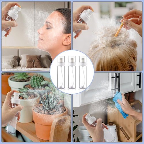 Cosywell Fine Mist Spray Bottles TSA Approved 3.4oz/100ml 3 Pack Leak Proof Travel Size Bottles Refillable Plastic Hair Spray Bottle for Perfume Skincare Toners Water Cosmetics (3Clear)