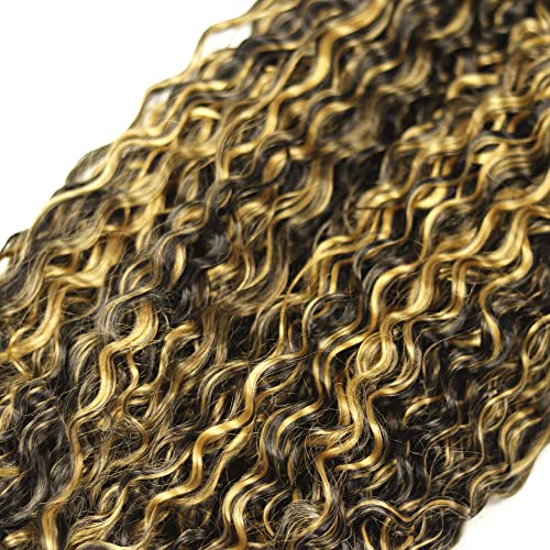P1B27 Highlight Blonde Human Hair Bundles Honey Blonde Kinky Curly 3 Bundles 14 16 18 inch Vinmdonm 2 Tone Black and Blonde Highlight Bundle
