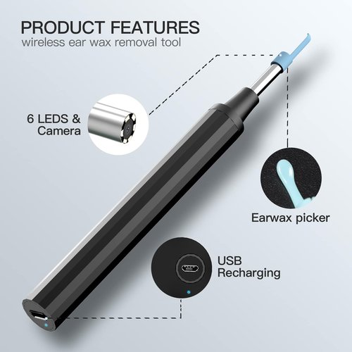 Ear Wax Removal Tool Camera, Ear Cleaner with Camera Earwax Removal kit with Camera, Ear Camera 1080P with 6 LED Lights, Compatible with iOS&Android