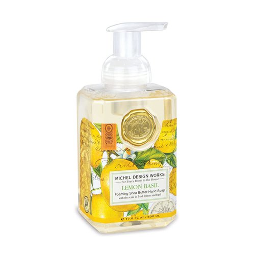 Michel Design Works Foaming Hand Soap Classic Favorites Trio 3 piece Bundle, 17.80-Fluid Ounce, Lemon Basil, Honey Almond & Ocean Tide- 3 Full Size Beautiful Square Containers with Pump