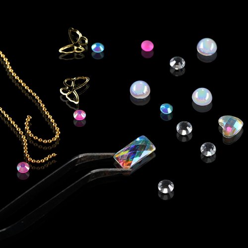 Nail Charms and Gems, Tucepu Nail Rhinestones Kit with 6 Boxes of Nail Gems, Colorful Clear Flatback Rhinestones 3D Charms for Nails， 3 Jewelry Glue