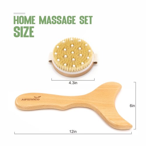 AIFEIVICO Lymphatic Drainage Paddle & Dry Brushing Body Brush, Wood Body Gua Sha Tool with Dry Skin Brush, Lymphatic Massage Paddle for Anti Cellulite - Body Shaping Contouring Sculpting