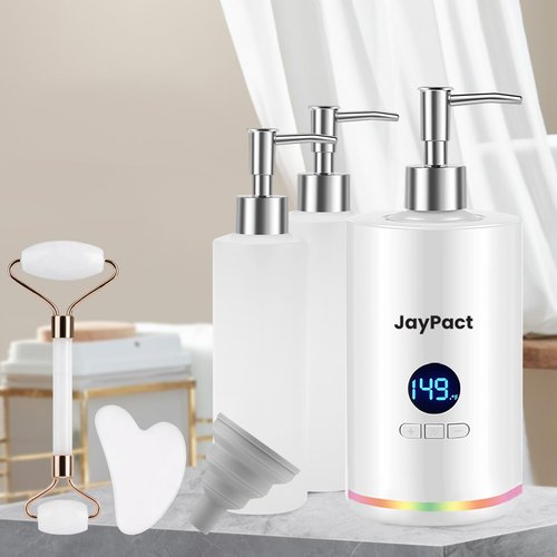 JayPact Oil Warmer for Massage, Massage Oil Lotion Warmer with Roller & Gua Sha Set for Spa, Body Oils Heater with Two Oil Bottle Dispenser, Portable Body Oil Warmer, Adjustable Temperature(86-149°F)