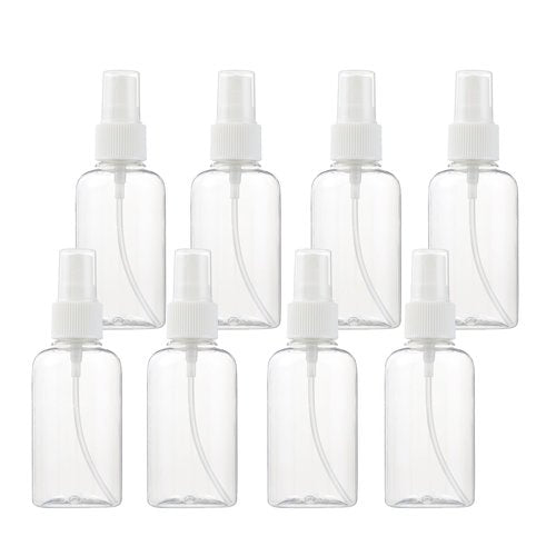 SINIDE Plastic Spray Bottles 75 ML - 8 Pack 2.5 oz Fine Mist Clear Travel Bottle Set, Empty Reusable Portable Refillable Makeup Sprayer Containers for Perfume, Liquids, Aromatherapy, Cleaning Solution