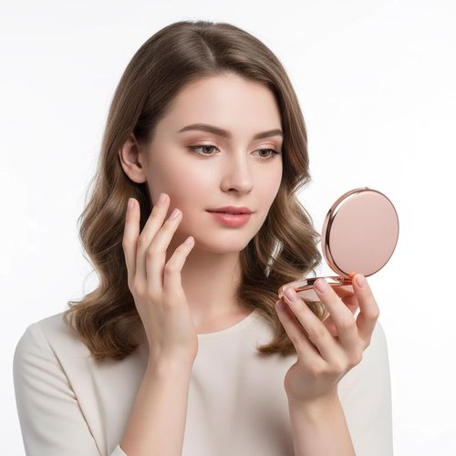 WOOYALIN Magnifying Compact Double-Sided 1X/2X Round Pocket Handheld Travel Makeup Portable Pocket Mirror Rose Glod