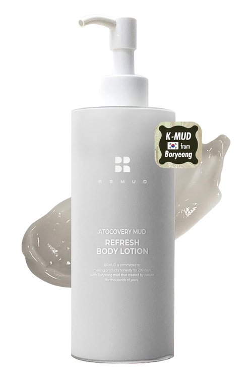 BRMUD Atocovery Mud Refresh Body Lotion - Ultimate Hydration Itchness Relief Boryeong Mud Body Moisturizer - Mild & Gentle Ingredients for Sensitive Skin - Geranium & Rose Scent, 10.58 oz.