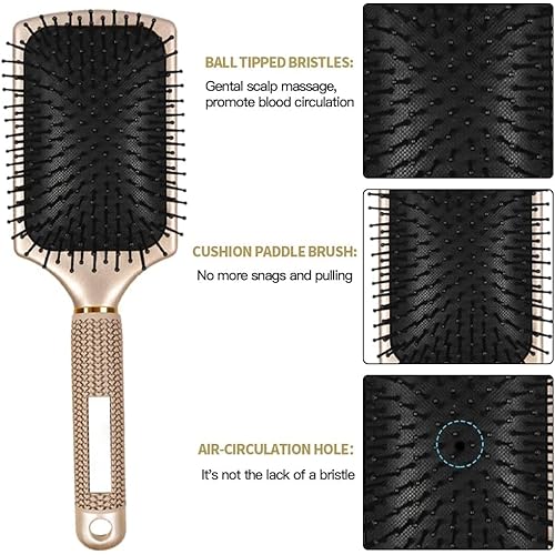 Aozzy 8Pcs Curly Hair Brush Set, Hair Brushes for Women, Round Brush for Blow Drying, Paddle Brush, Fit for Detangling Wet Long Thick Hair, Spray Bottle for Curly Wavy Hair, Family Daily Care (Golden)