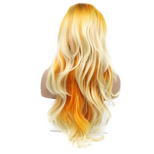 karissa Hair Orange Blonde Lace Front Wigs Black Women Long Orange Yellow Wavy Mermaid Ombre Rainbow Colorful Wigs Natural Hairliner Heat Friendly Party Holiday 24”, Ombre Orange Blonde
