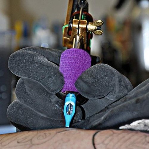 VideoPUP 24PCS Tattoo Grip Cover Wrap,Phosphor Pink&Purple Disposable Cohesive Tattoo Grip Cover Elastic Bandage Handle Grip Tube for Tattoo Machine Tattoo Grip Accessories