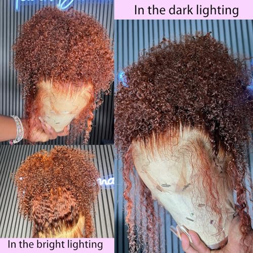 Brazilian Ginger Wig Lace Front Human Hair 13x4 350 Colored Bob Curly Human Hair Wig Pre Plucked 150% Density Invisible Lace Front Deep Wave Wig 14Inch