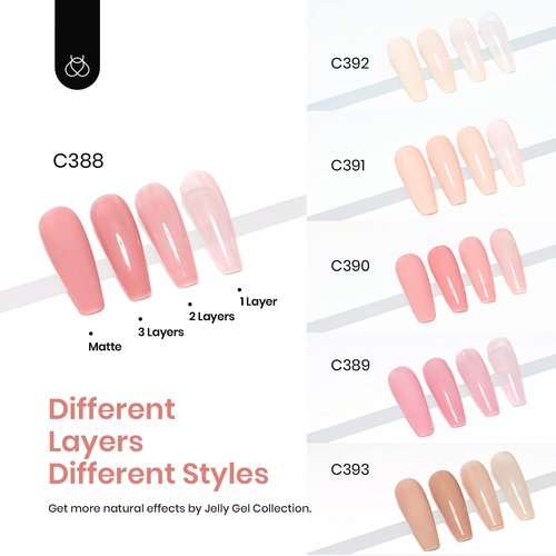 Beetles Gel Polish Nail Extension Kit 240 Pcs Gelly Tips Full Matte Short Coffin Shape 5 in 1 Glue Uv Led Lamp & Jelly Gel Polish Nude Pink Color Neutral Translucent Set Soak Off Nail Lamp Manicure